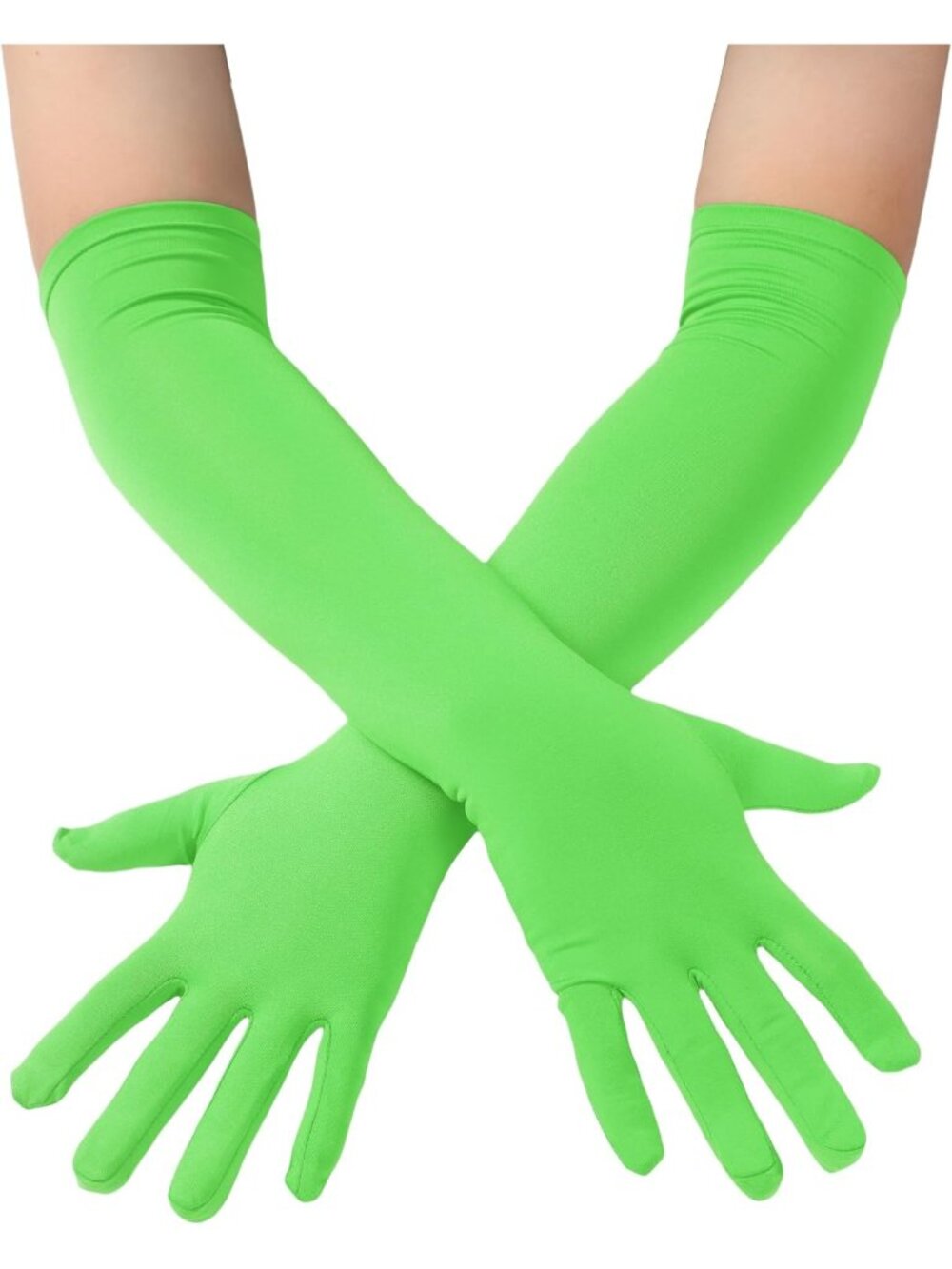 Women's Lime Green 18" Long Halloween Cosplay Costume Party Spandex Opera Gloves